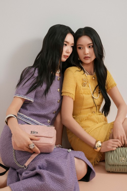 Sixdo Yellow Tweed Flared Dress